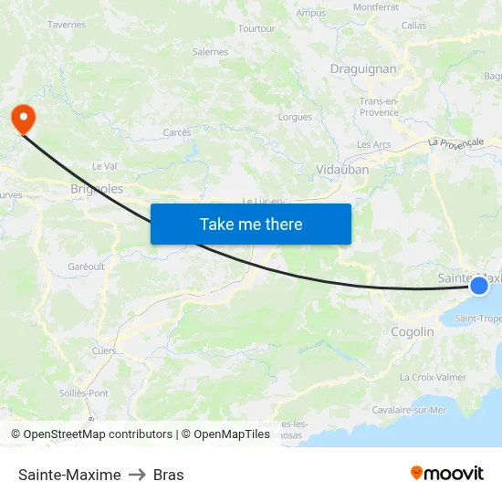 Sainte-Maxime to Bras map