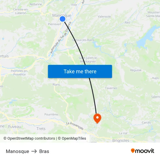 Manosque to Bras map