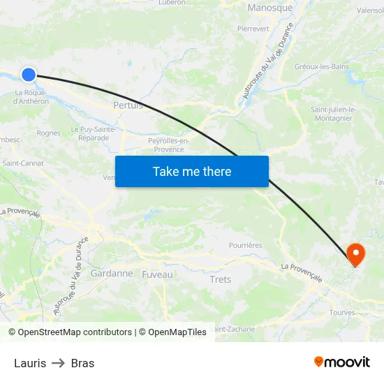 Lauris to Bras map