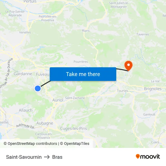 Saint-Savournin to Bras map