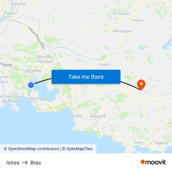 Istres to Bras map