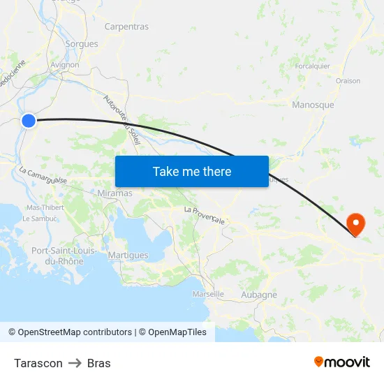 Tarascon to Bras map