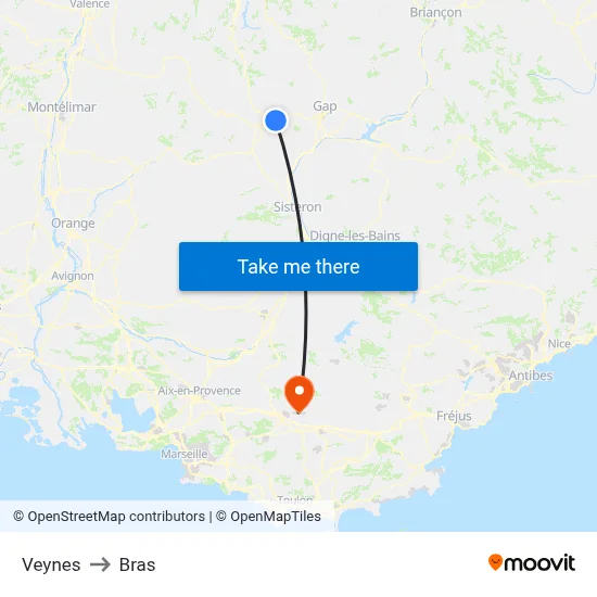 Veynes to Bras map