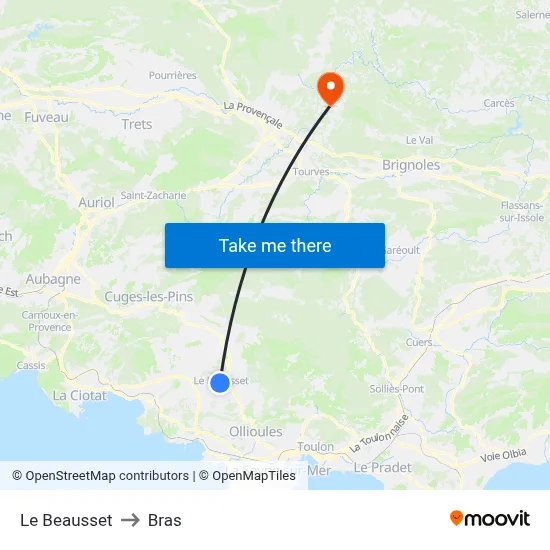 Le Beausset to Bras map