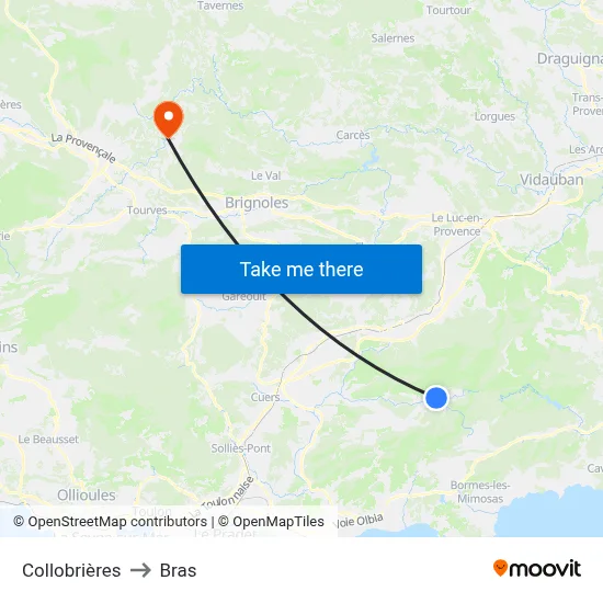Collobrières to Bras map