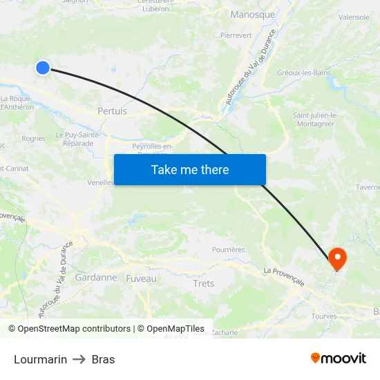 Lourmarin to Bras map