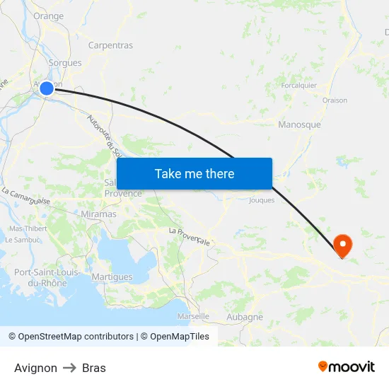 Avignon to Bras map
