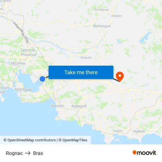 Rognac to Bras map