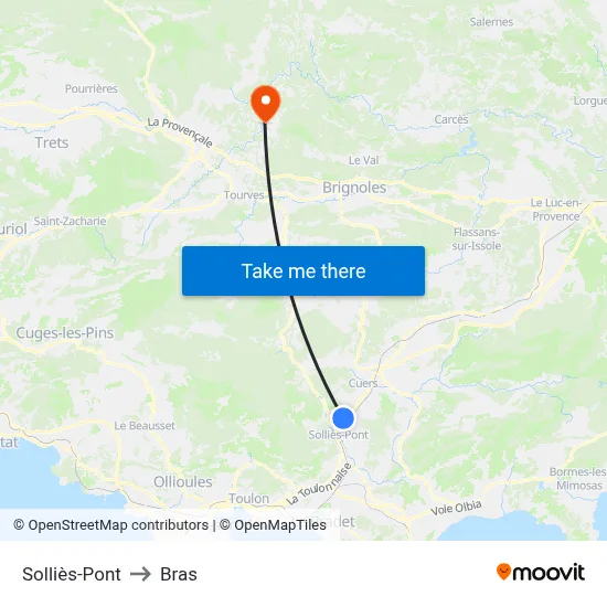 Solliès-Pont to Bras map