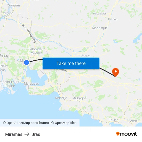 Miramas to Bras map