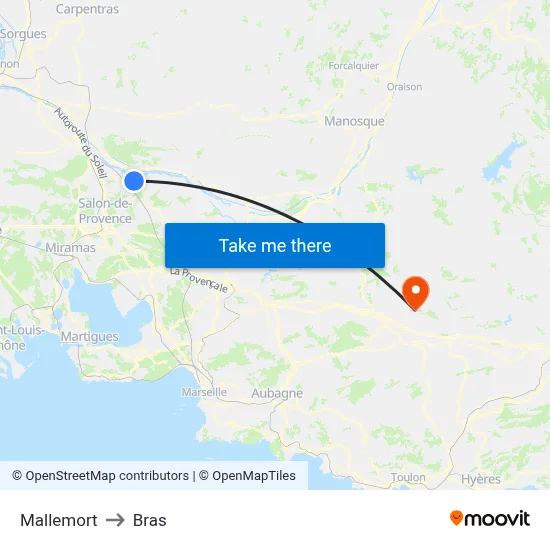 Mallemort to Bras map