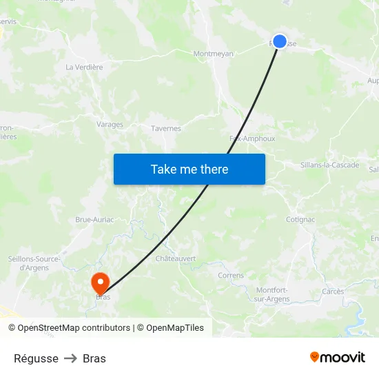 Régusse to Bras map