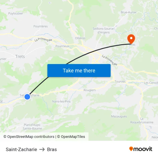 Saint-Zacharie to Bras map