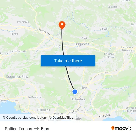 Solliès-Toucas to Bras map