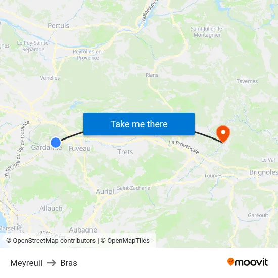 Meyreuil to Bras map