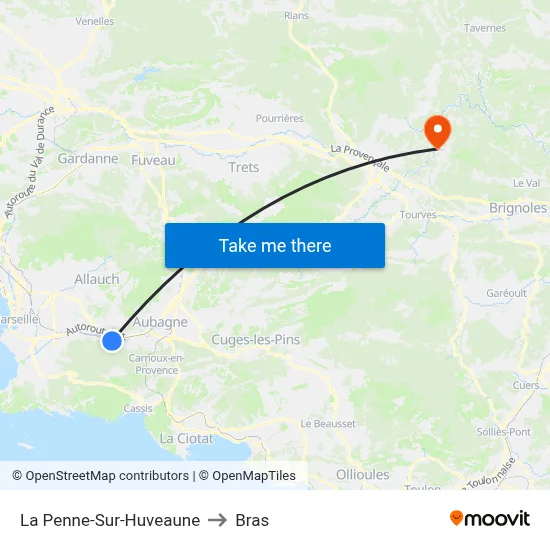 La Penne-Sur-Huveaune to Bras map