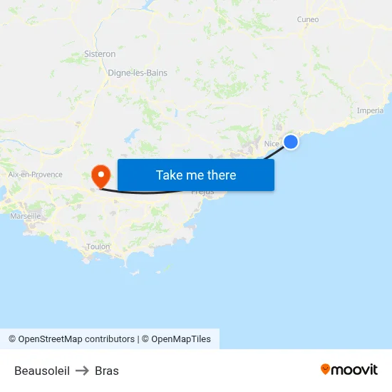 Beausoleil to Bras map