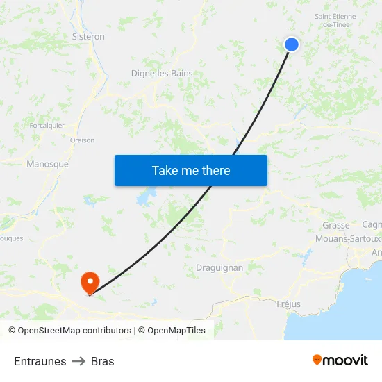 Entraunes to Bras map