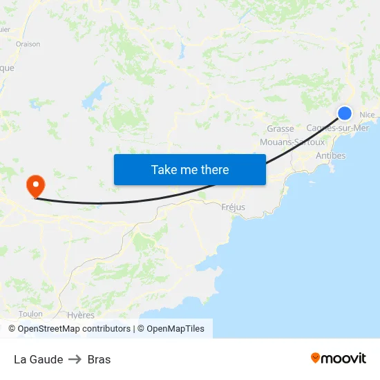 La Gaude to Bras map