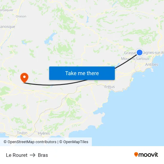 Le Rouret to Bras map