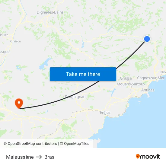 Malaussène to Bras map
