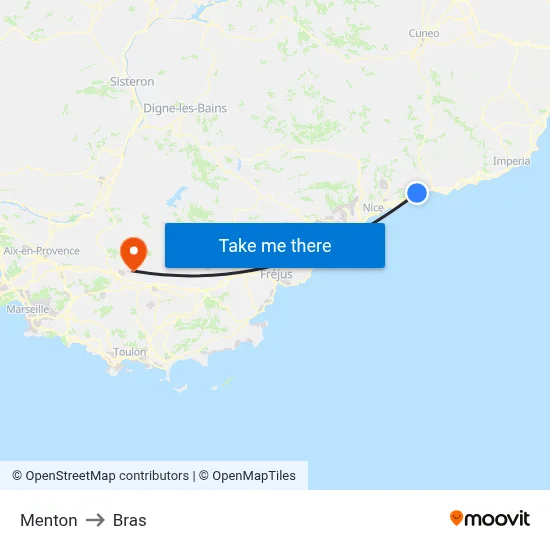 Menton to Bras map