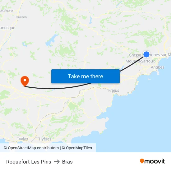 Roquefort-Les-Pins to Bras map