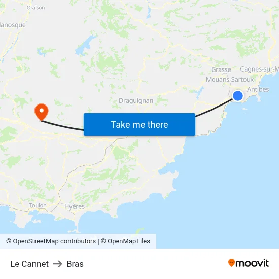 Le Cannet to Bras map
