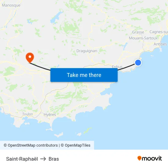 Saint-Raphaël to Bras map