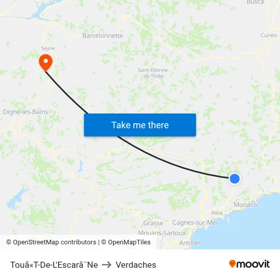 Touã«T-De-L'Escarã¨Ne to Verdaches map