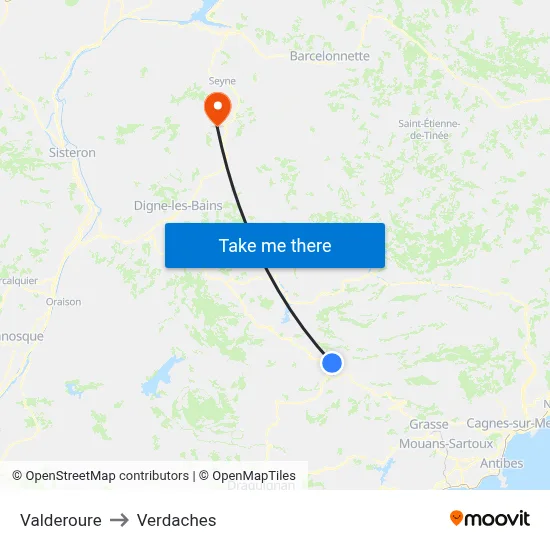 Valderoure to Verdaches map