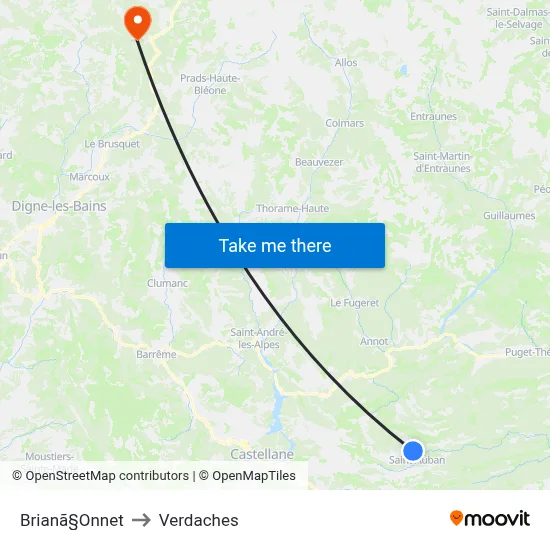 Brianã§Onnet to Verdaches map