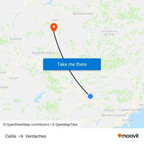 Caille to Verdaches map