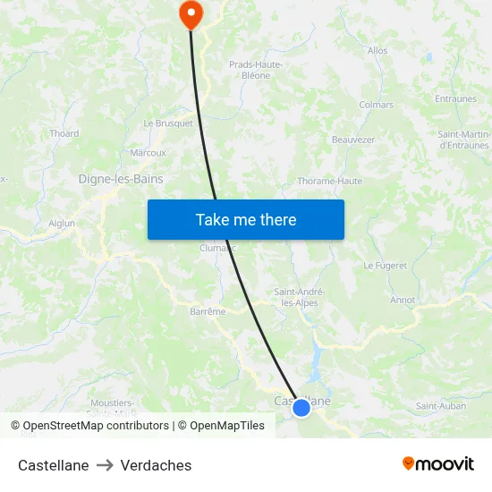 Castellane to Verdaches map
