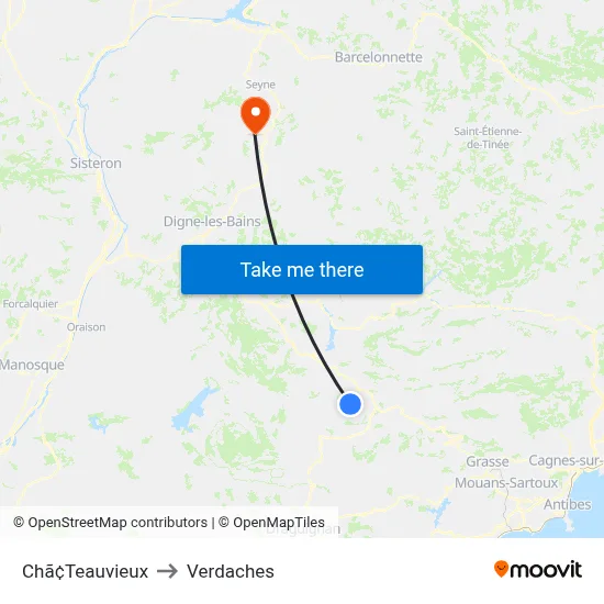 Chã¢Teauvieux to Verdaches map