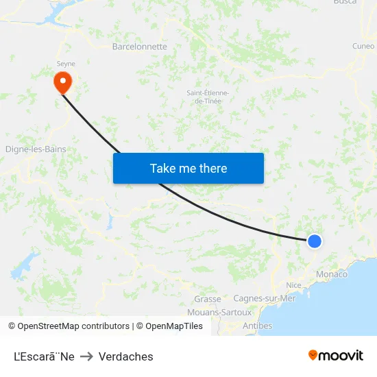 L'Escarã¨Ne to Verdaches map
