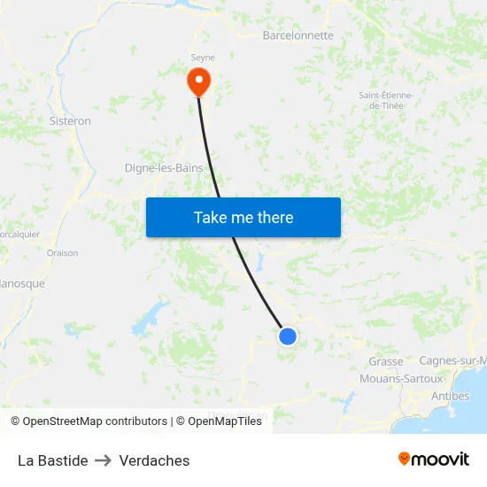 La Bastide to Verdaches map