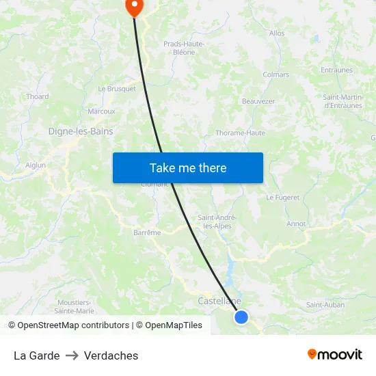 La Garde to Verdaches map