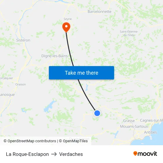 La Roque-Esclapon to Verdaches map