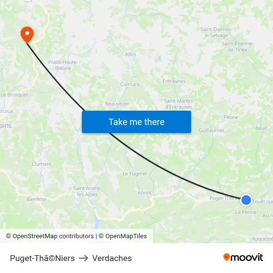 Puget-Thã©Niers to Verdaches map