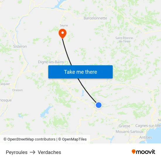 Peyroules to Verdaches map