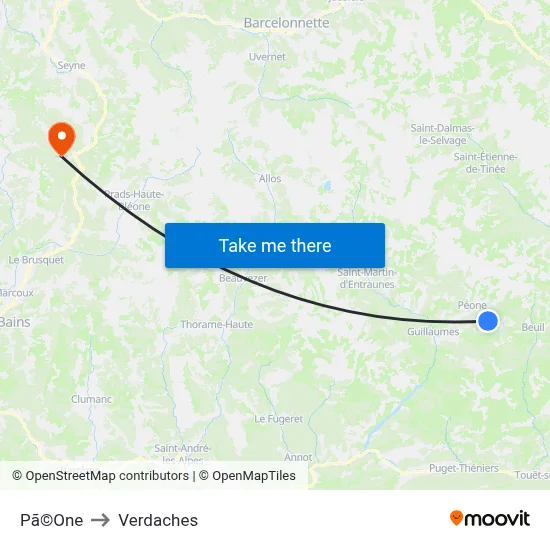 Pã©One to Verdaches map