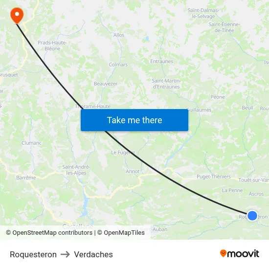 Roquesteron to Verdaches map