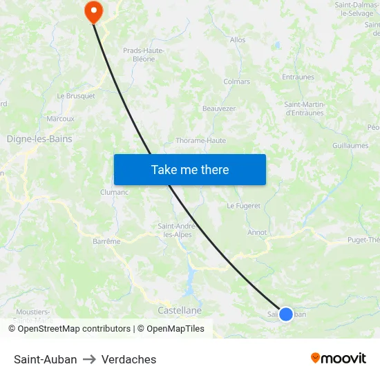 Saint-Auban to Verdaches map