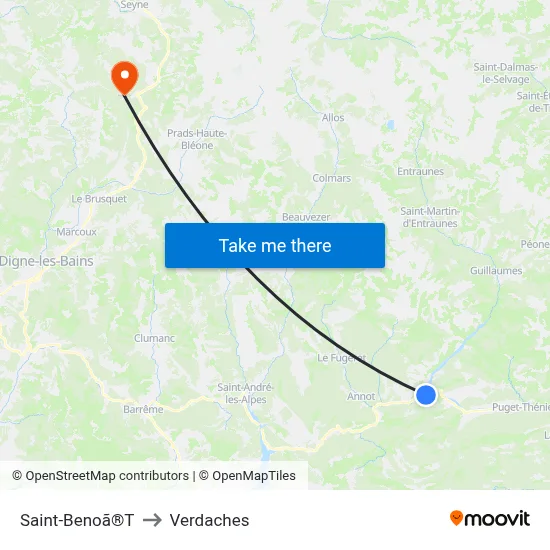 Saint-Benoã®T to Verdaches map