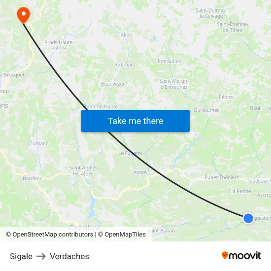 Sigale to Verdaches map