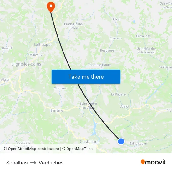 Soleilhas to Verdaches map