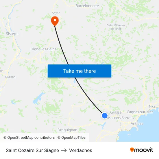 Saint Cezaire Sur Siagne to Verdaches map