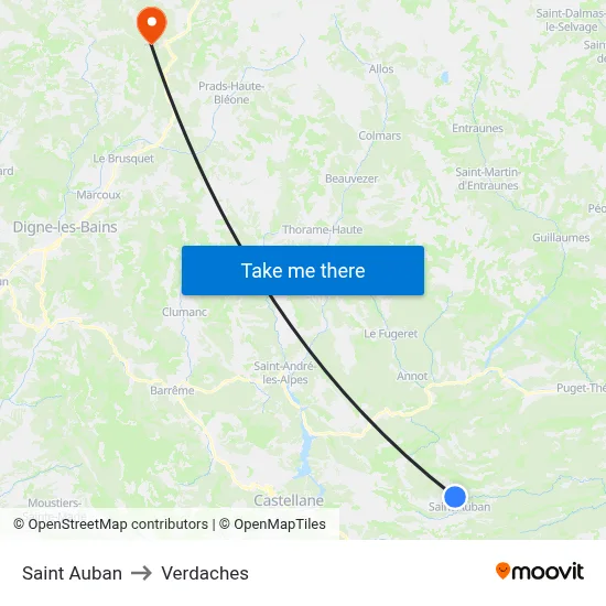 Saint Auban to Verdaches map