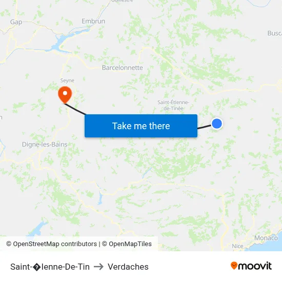 Saint-�Ienne-De-Tin to Verdaches map